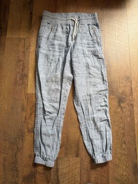 Athleta Light Gray Drawstring Linen-Blend Joggers